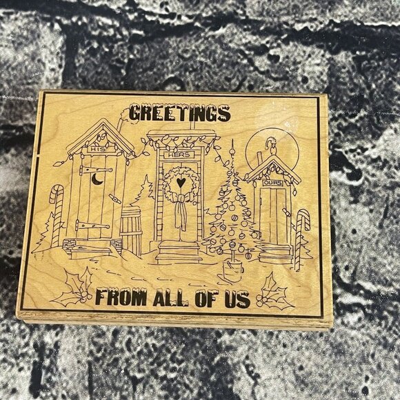 Christmas Outhouses GREETINGS FROM ALL OF US rubber stamp - Picture 1 of 9